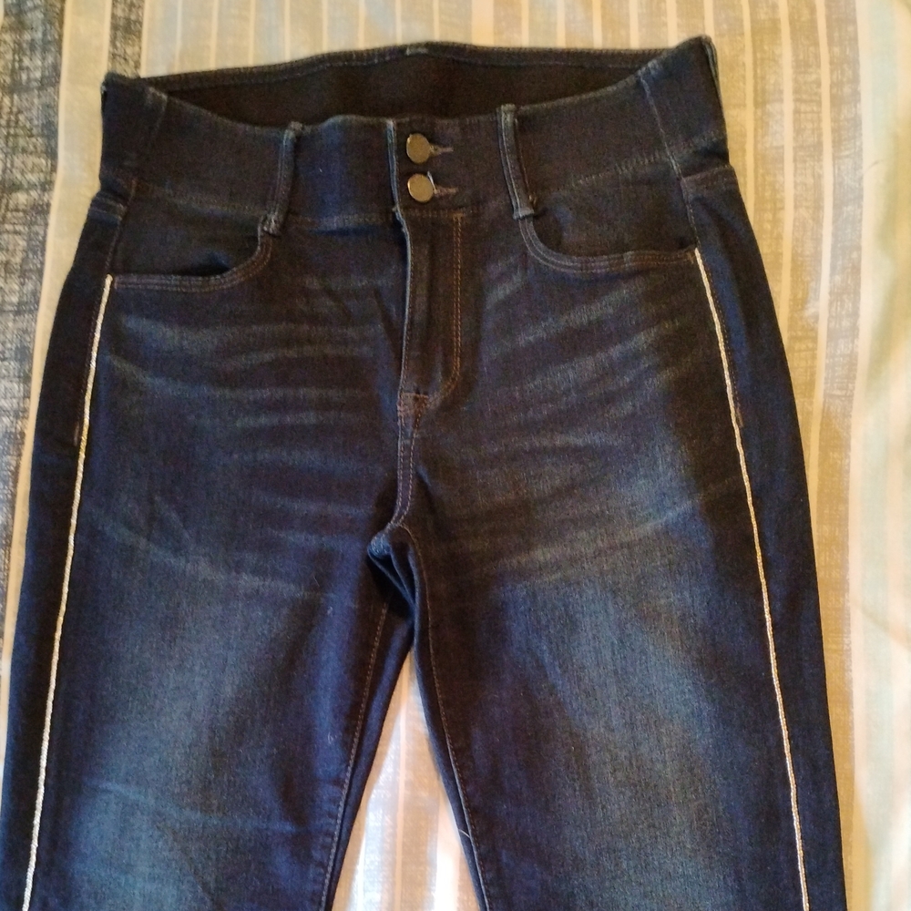 Apt. 9 Dark Blue Skinny Jeans with Silver Side Stripe